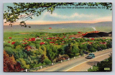 Bird's Eye View of Olyphant and Blakely, PA - Road with Car Vintage Postcard