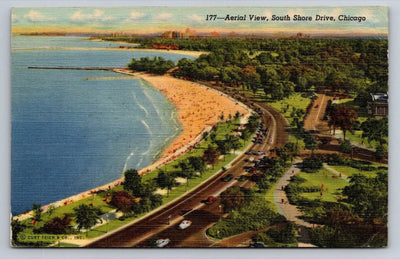 Aerial View, South Shore Drive, Chicago, Chicago Park District Illinois Postcard