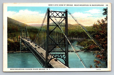 Bird's-eye View of Bridge, Bear Mountain, Hudson River Bridge, NY Postcard