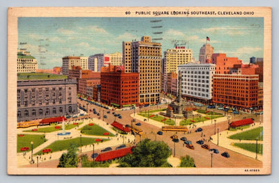 Public Square Looking Southeast, Cleveland Ohio, Streets, Cars Vintage Postcard