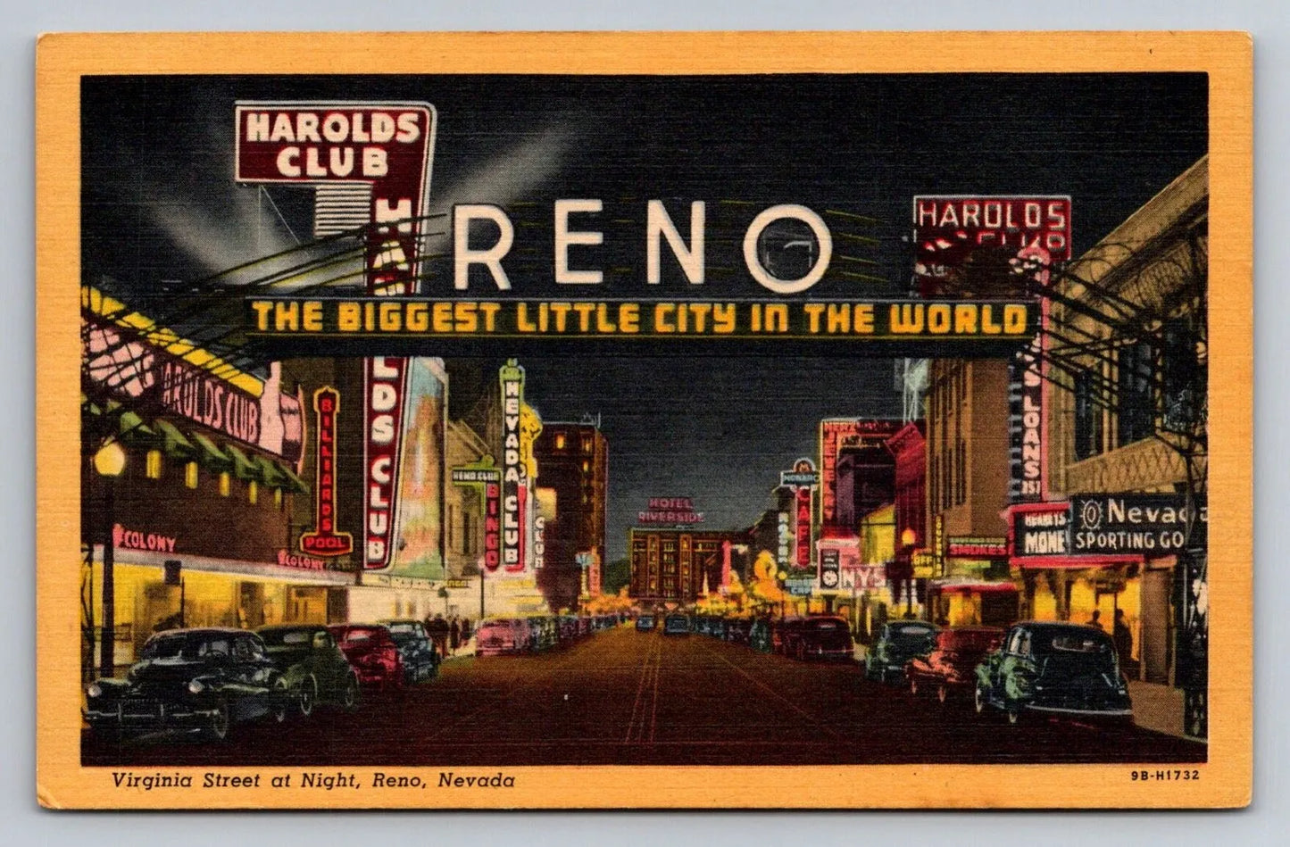 Reno, Biggest Little City in the World, Virginia Street, Reno, NV Night Postcard