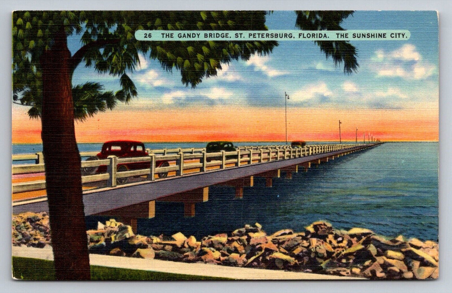 The Gandy Bridge, St. Petersburg, Florida. The Sunshine City Vintage Postcard