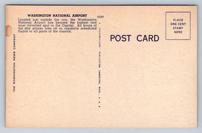 Washington National Airport, Washington DC - Jet Plane Vintage Postcard