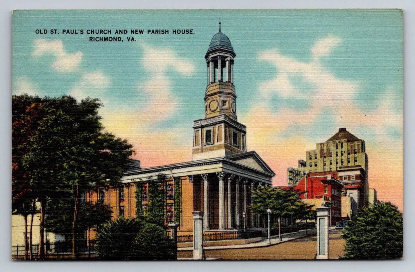 Old St. Paul's Church and New Parish House, Richmond, VA. Vintage Postcard