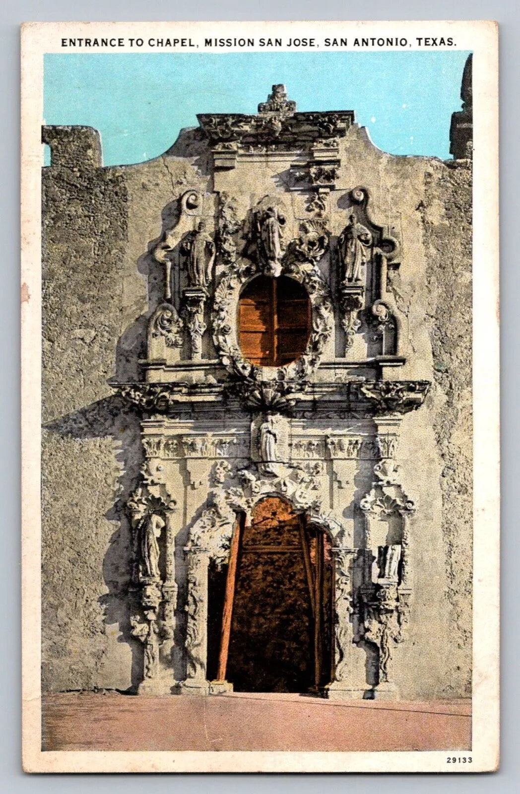 Entrance to Chapel, Mission San Jose, San Antonio, Texas Vintage Postcard