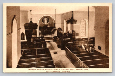 Interior Bruton Parish Church, Erected 1683, Williamsburg, Virginia Postcard