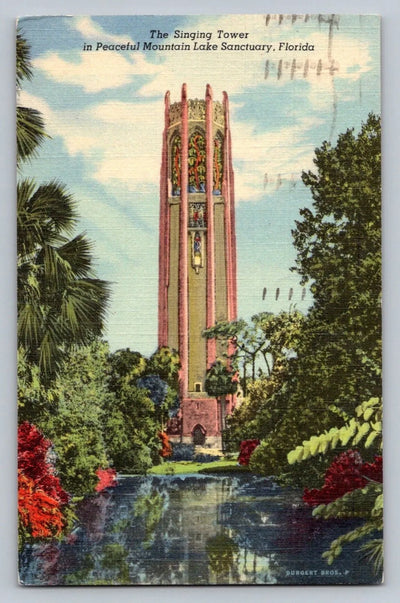 The Singing Tower, in Peaceful Mountain Lake Sanctuary, Florida Vintage Postcard