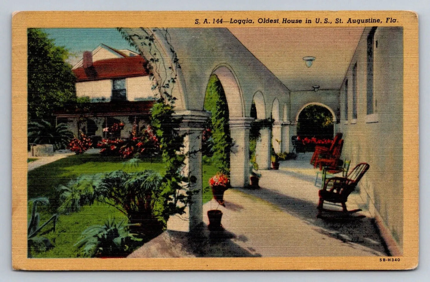 Loggia, Oldest House in the US. St. Augustine, Florida Vintage Postcard