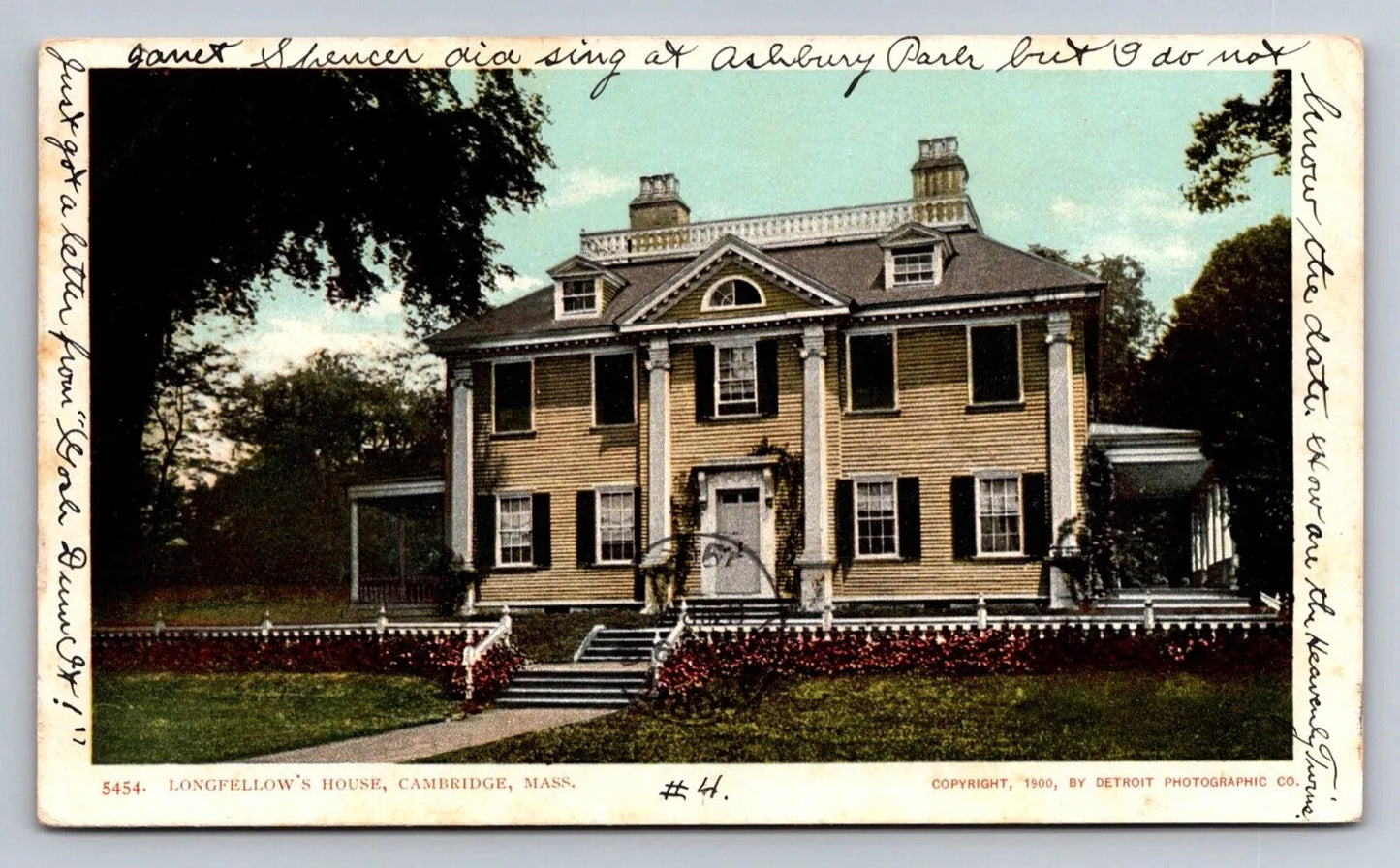 Longfellow's House, Cambridge, Mass. Detroit Photographic CO 1900 Postcard