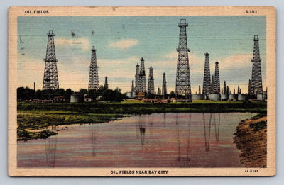 Oil Fields Near Bay City Vintage Postcard (circa 1945) - Great!