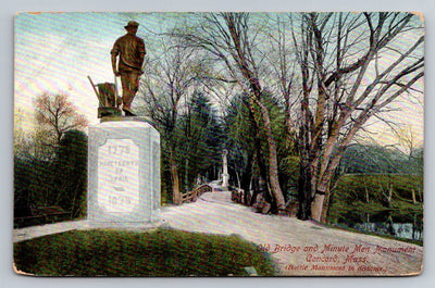 Bridge and Minute Men Monument, Concord, Mass. Battle Monument Vintage Postcard