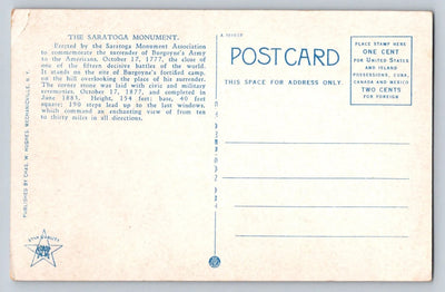 Saratoga Battle Monument. Schuylerville, NY (New York) Vintage Postcard