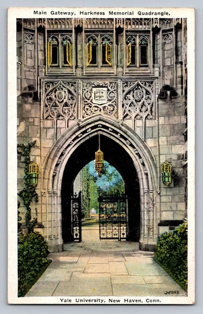 Main Gateway Harkness Memorial Quadrangle Yale University New Haven CT Postcard