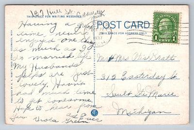 Armory, Coldwater, Michigan circa 1937 with Franklin Stamp Vintage Postcard