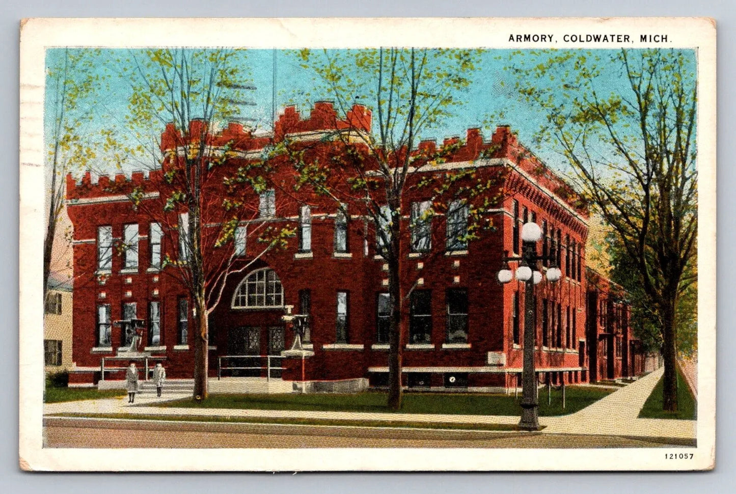 Armory, Coldwater, Michigan circa 1937 with Franklin Stamp Vintage Postcard