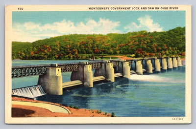 Montgomery Government Lock and Dam on Ohio River Vintage Minsky Bros Co Postcard