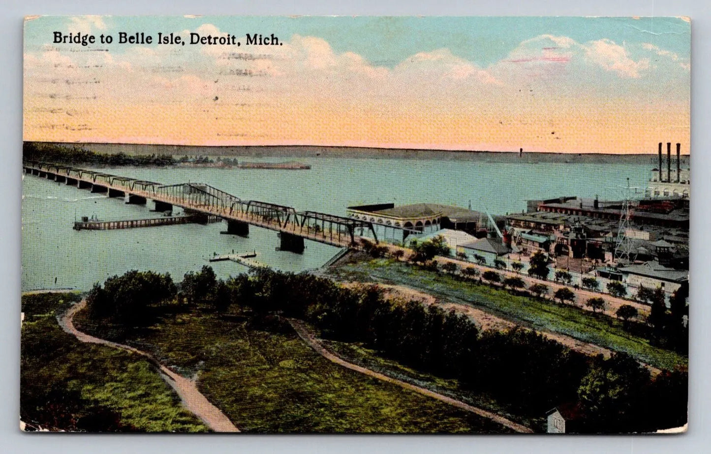 Bridge to Belle Isle, Detroit, Mich. (Michigan) Vintage Postcard