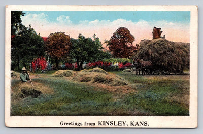 Greetings from Kinsley, Kansas - Hay - Two Stamps circa 1925 Vintage Postcard