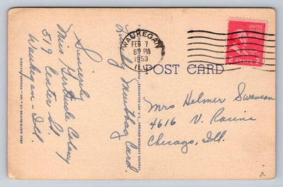 Post Office, Waukegan, Illinois Vintage Aero Distributing Co Postcard