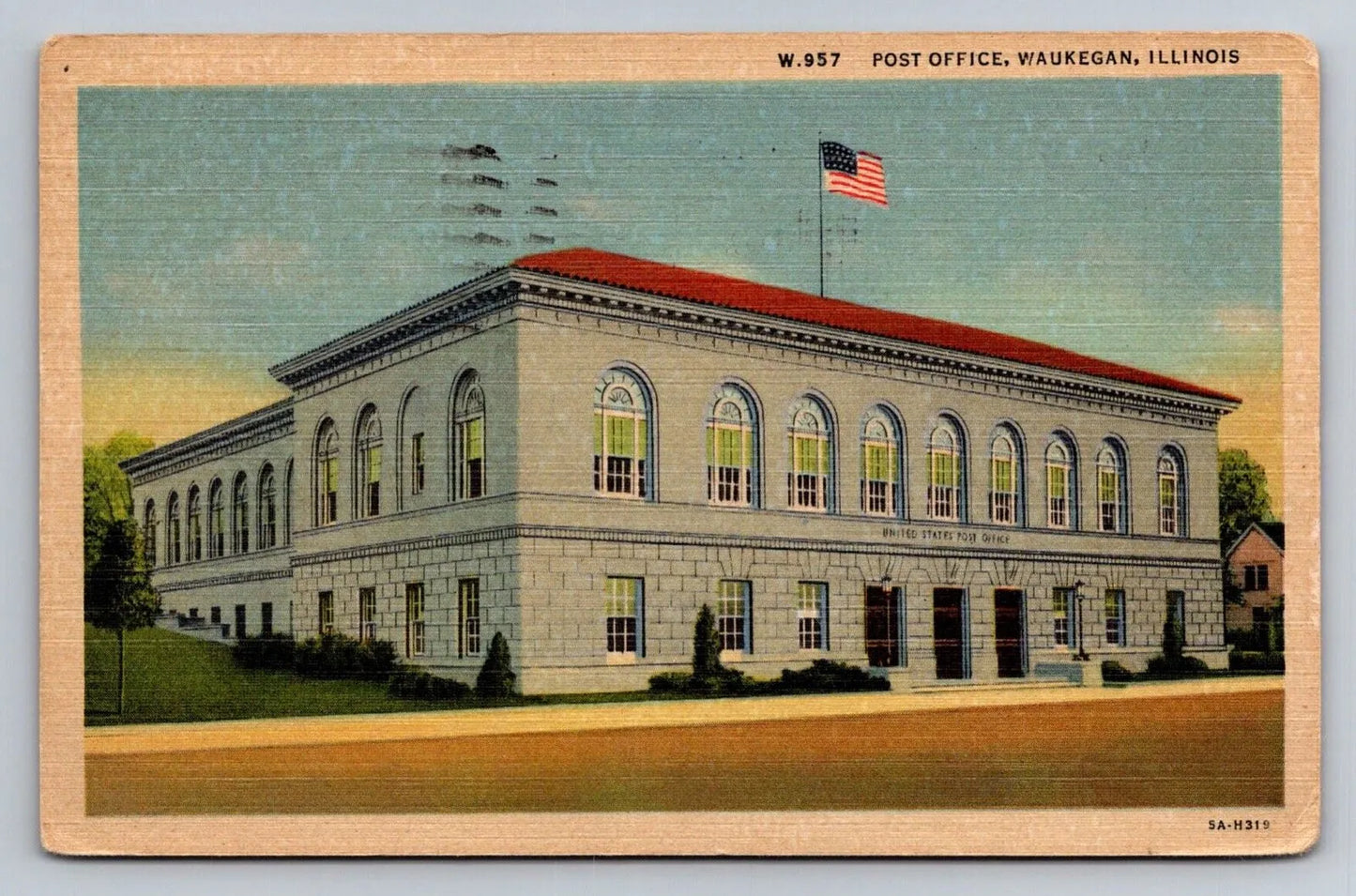 Post Office, Waukegan, Illinois Vintage Aero Distributing Co Postcard