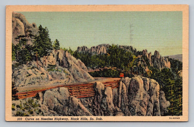 Curve on Needles Highway, Black Hills, So. Dak. (South Dakota) Vintage Postcard