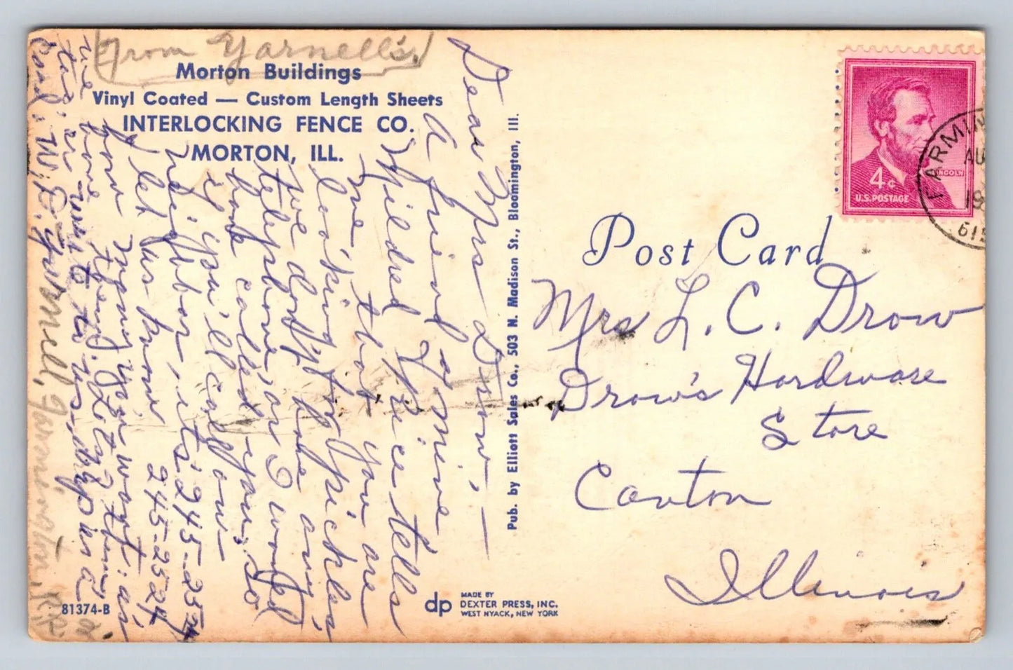 Morton Buildings Interlocking Fence Co. Morton, Illinois Vintage Postcard