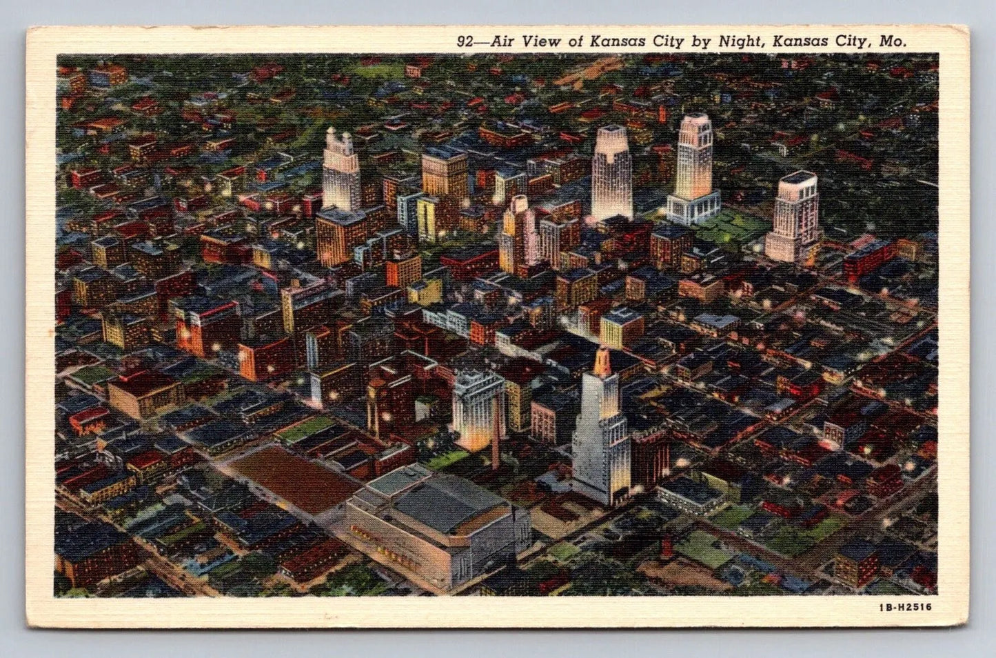 Air View of Kansas City by Night, Kansas City, Downtown, MO Vintage Postcard