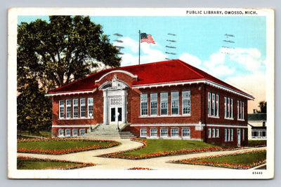 Public Library, Owosso, Michigan Vintage Postcard (circa 1938)