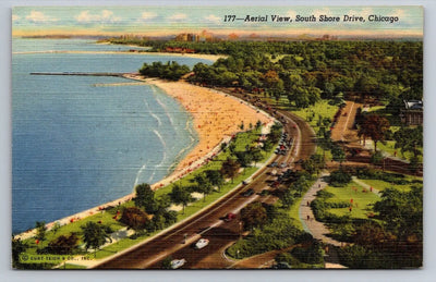 Aerial View, South Shore Drive, Chicago, Lake Michigan Vintage Postcard