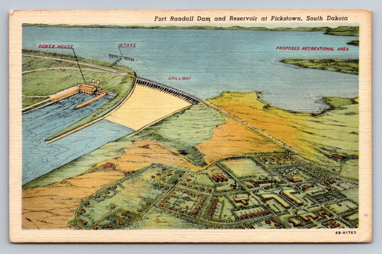 Fort Randall Dam, Pickstown, South Dakota, Proposed Recreational Area Postcard