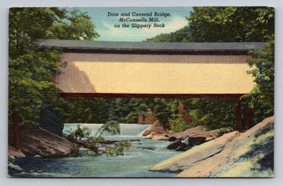 Dam and Covered Bridge, Mcconnells Mill, on the Slippery Rock Vintage Postcard