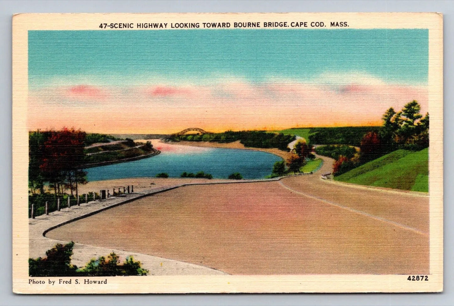 Scenic Highway Looking Toward Bourne Bridge. Cape Codd, Mass. Vintage Postcard