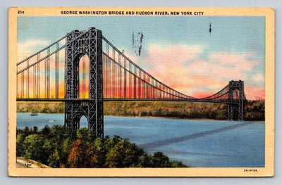 George Washington Bridge and Hudson River, New York City Vintage Postcard