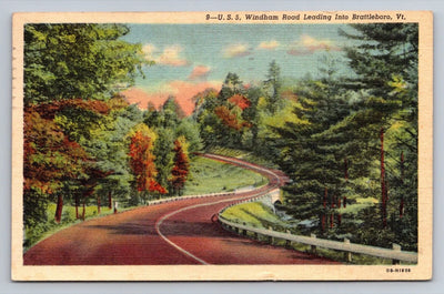 Windham Road Leading Into Brattleboro, VT Vintage Postcard - NICE!