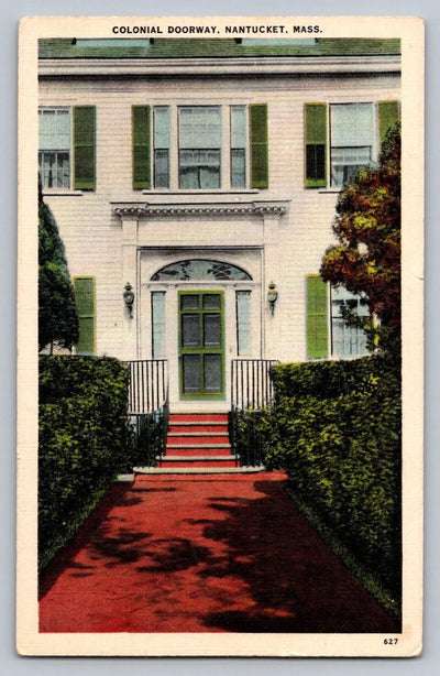 Colonial Doorway, Nantucket, Massachusetts House Vintage Postcard - Great!