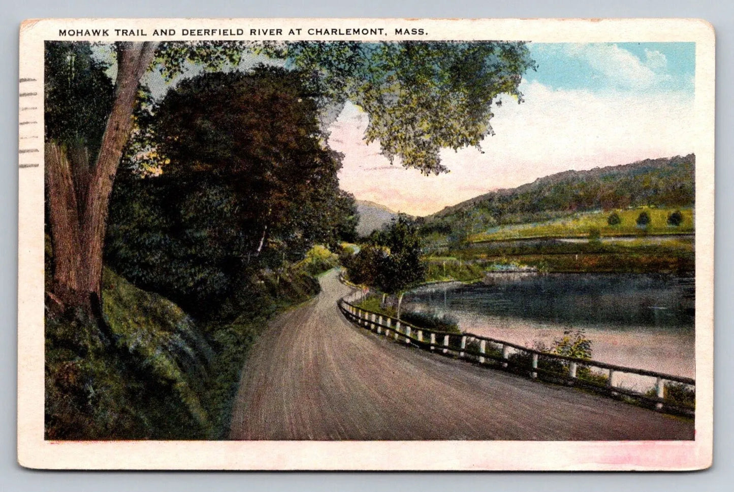 Mohawk Trail and Deerfield River at Charlemont, Mass. Circa 1928 Postcard