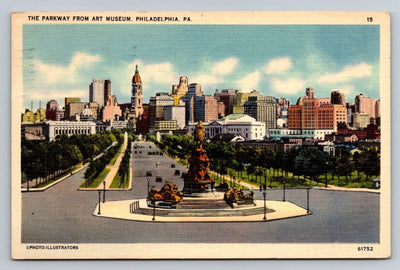 The Parkway from Art Museum. Philadelphia. Pa. Looking Toward City Hall Postcard