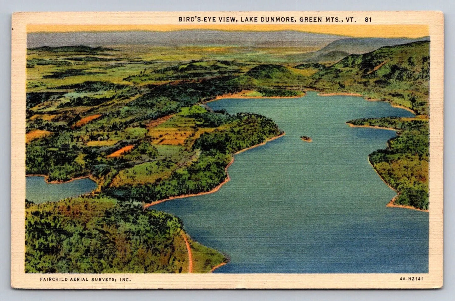 Bird's-eye View, Lake Dunmore, Green Mountains, Vermont Aerial Vintage Postcard