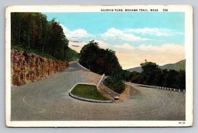 Hairpin Turn, Mohawk Trail, Mass. Massachusetts Vintage Postcard