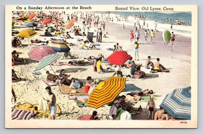 On a Sunday Afternoon at the Beach, Sound View, Old Lymem Conn. Vintage Postcard