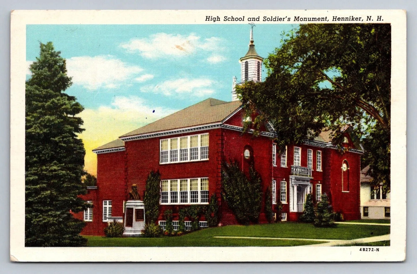 High School and Soldier's Monument, Henniker, NH (New Hampshire) Postcard