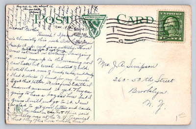 Upper Bridge Over Fall Creek, Ithaca, NY, circa 1914, with Stamp Postcard