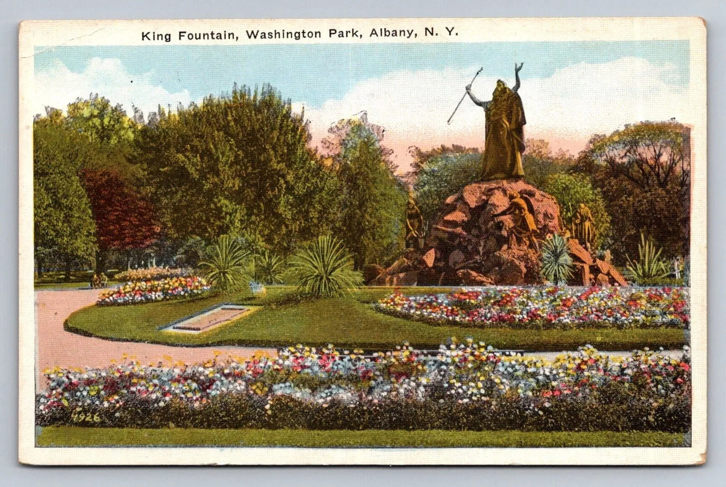 King Fountain, Washington Park, Albany, NY (New York) Vintage Postcard