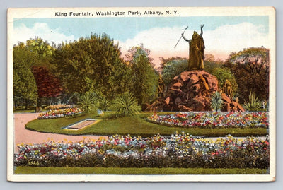 King Fountain, Washington Park, Albany, NY (New York) Vintage Postcard