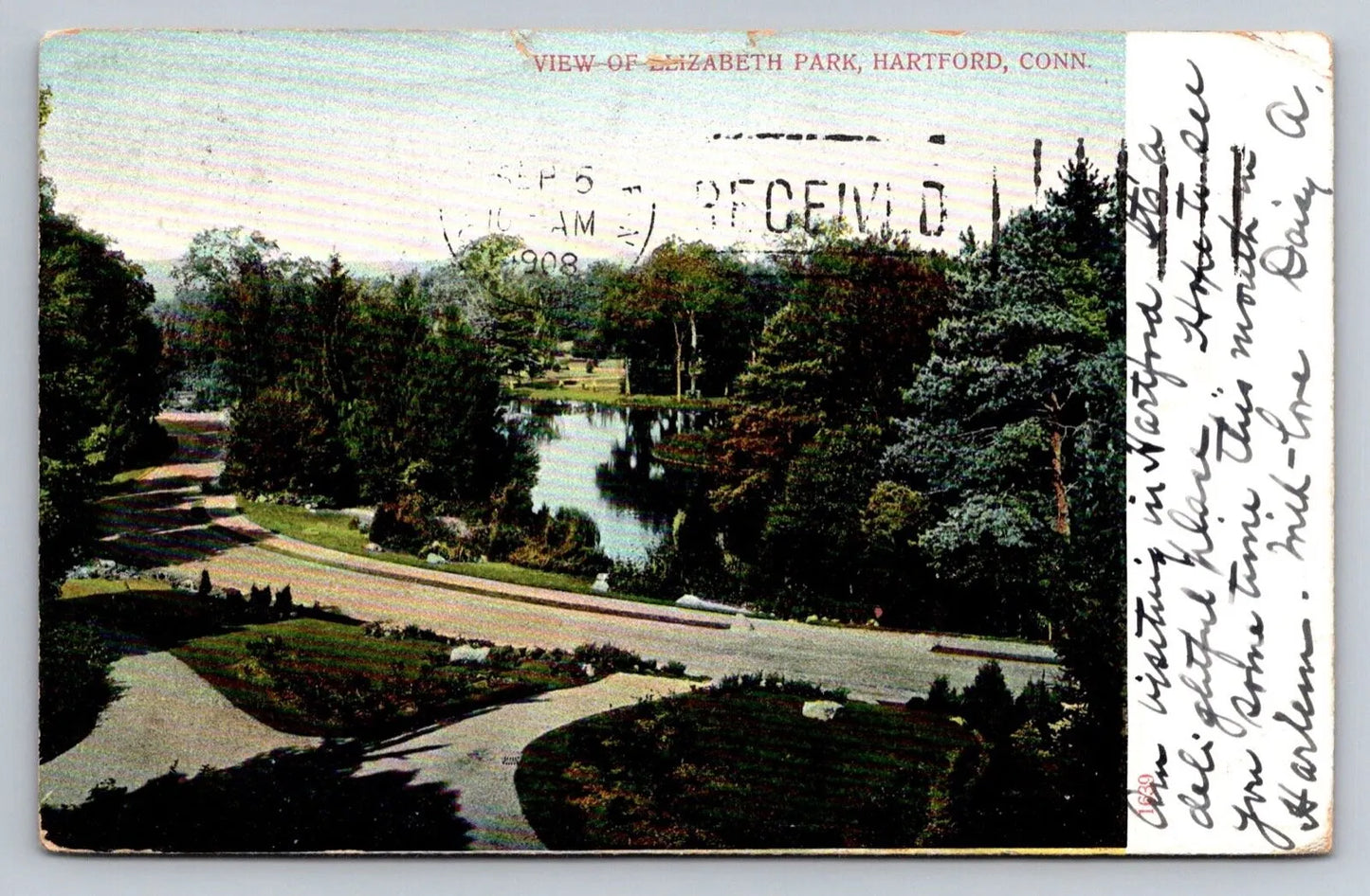 View of Elizabeth Park, Hartford, Connecticut Vintage AC Bosselman Postcard