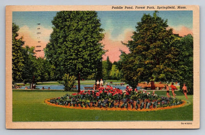 Paddle Pond, Forest Park, Springfield, Mass. Vintage Postcard - Great!