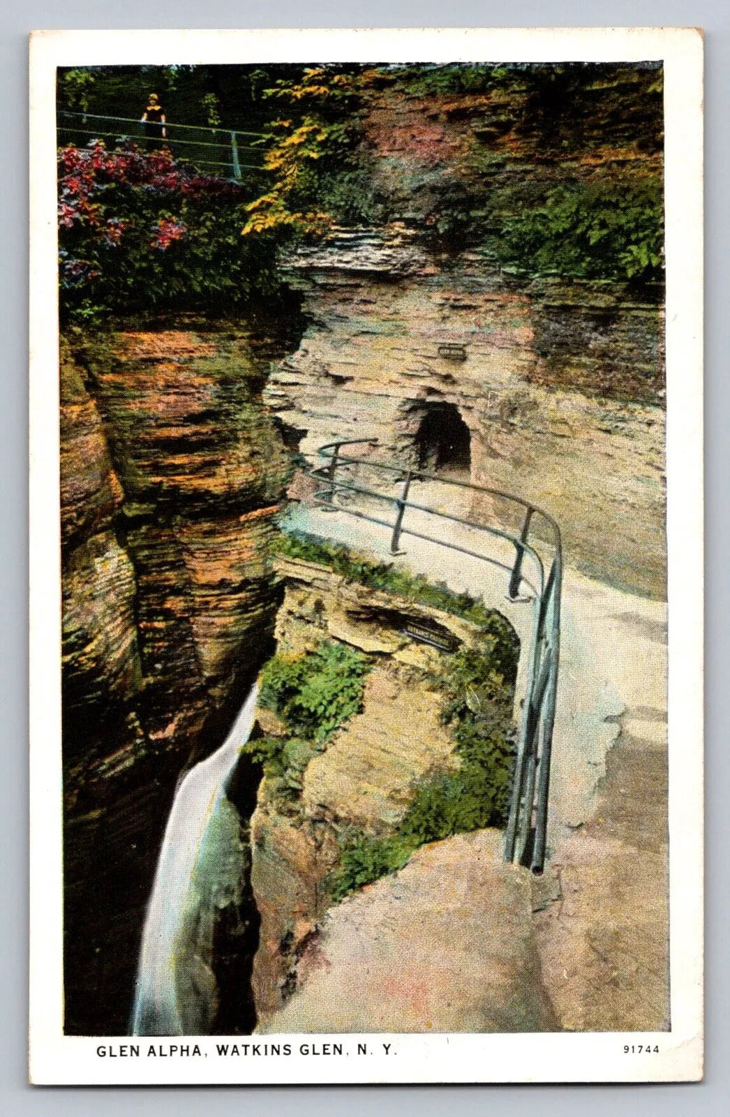 Glen Alpha, Watkins Glen, New York - Waterfall Vintage Postcard