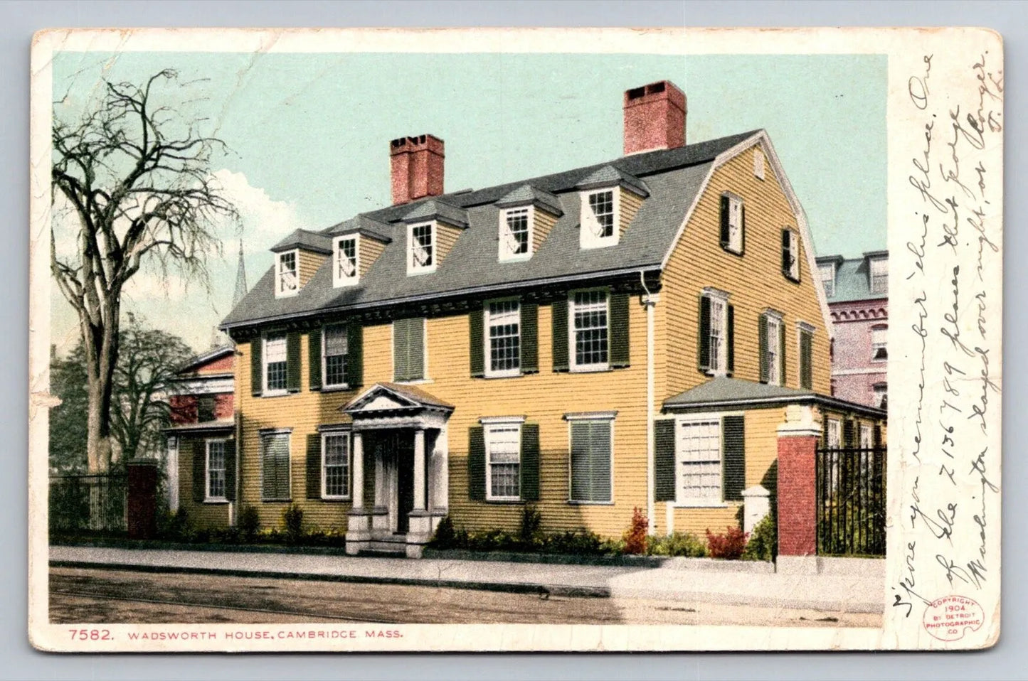 Wadsworth House, Cambridge, Mass. Henry Wadsworth Longfellow Vintage Postcard