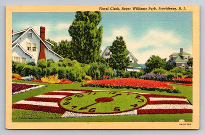 Floral Clock, Roger Williams Park, Providence, RI (Rhode Island) Postcard