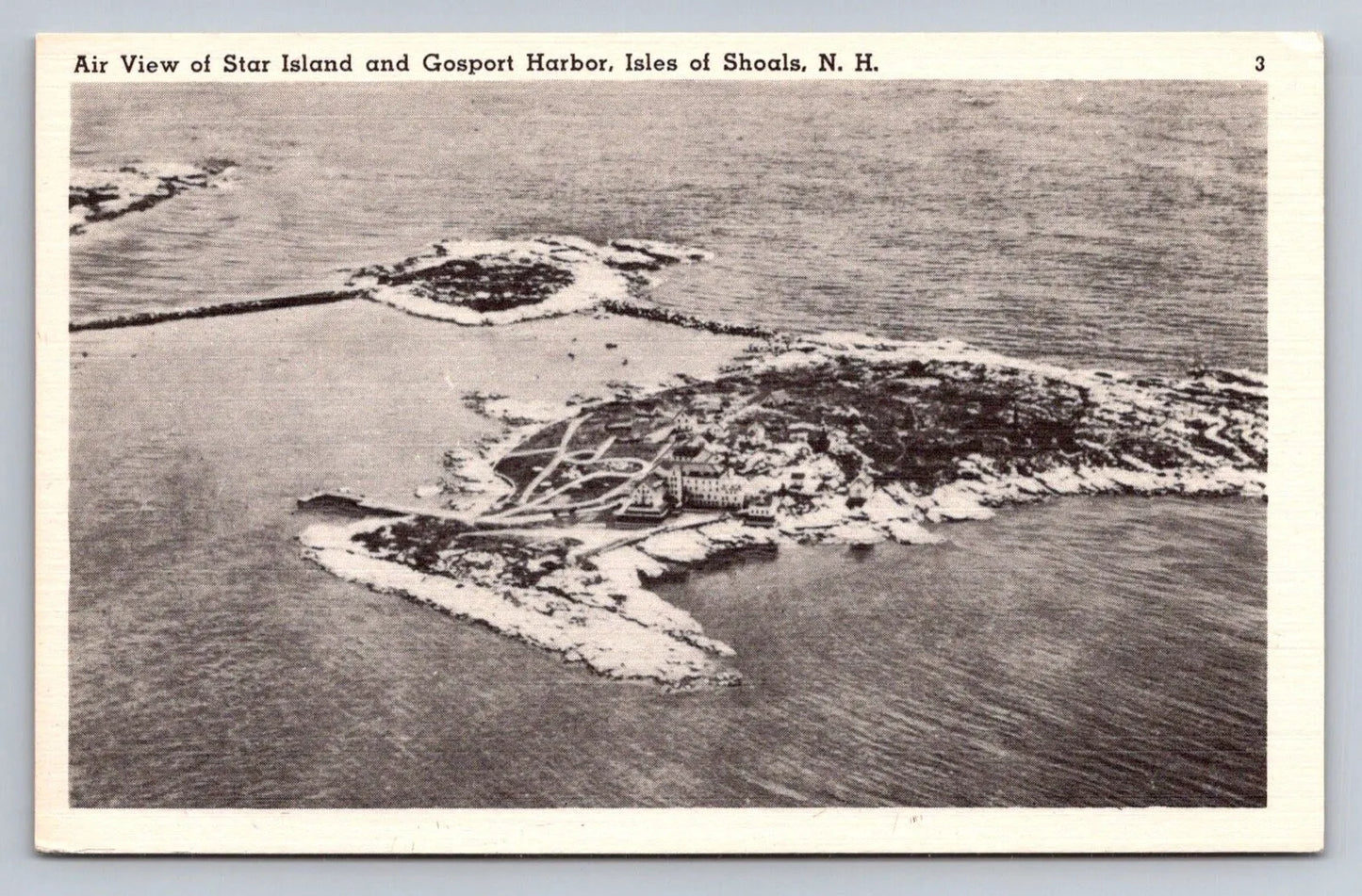 Air View of Star Island and Gosport Harbor, Isles of Shoals, NH Vintage Postcard